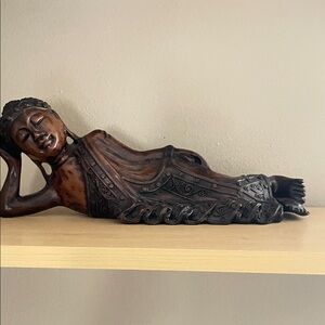 12” Reclining Buddha Statue Home Art - Brown Finish